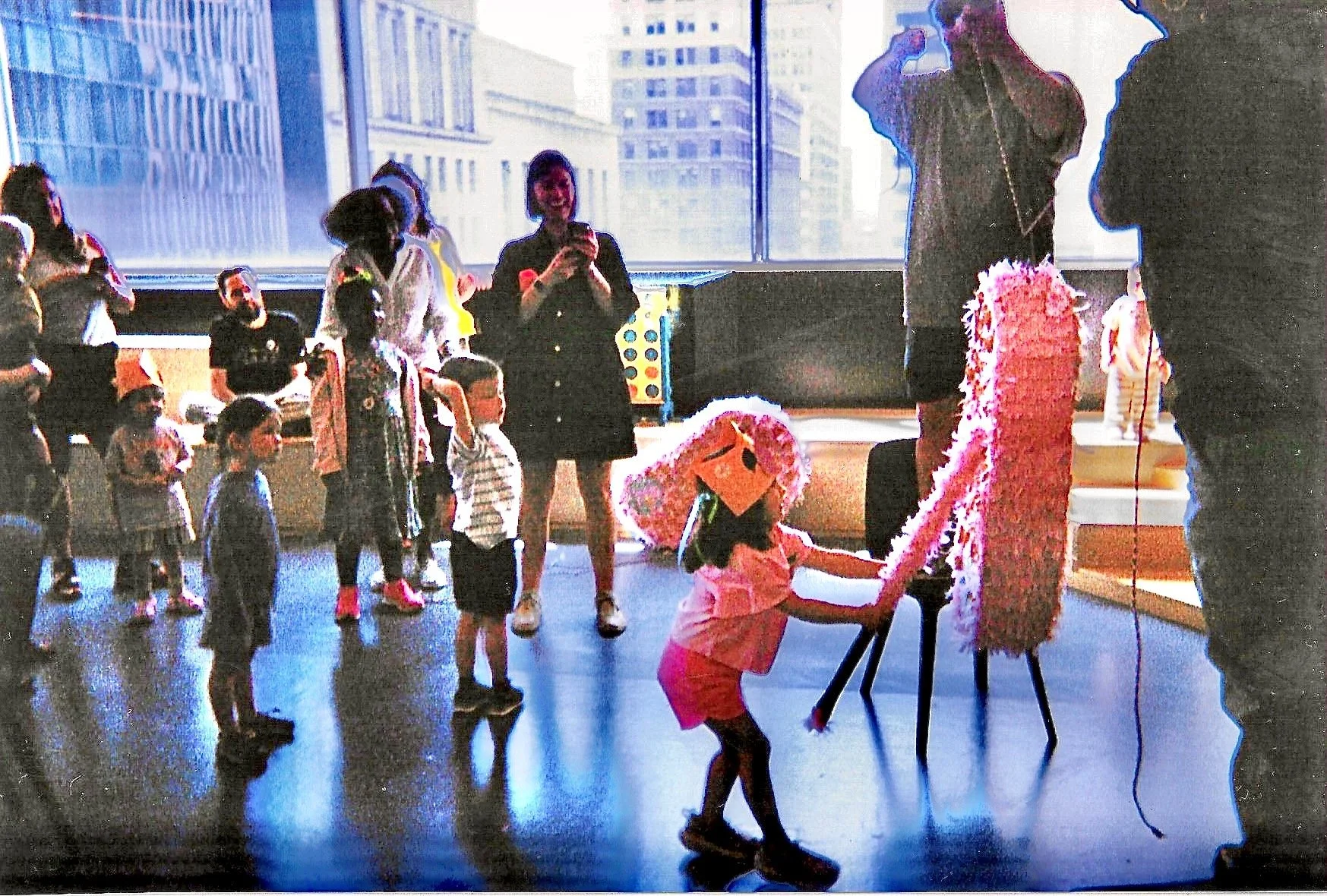 Milagros Para Mi Nieta 1 (Contemporary Arts Center Breaking Ceremony), Tissue paper, cardboard, papier-mâché (newspaper), rope, and sticker earrings, 2025

--Milagros Para Mi Nieta consists of a pair of ear-shaped piñatas layered with smaller papier-