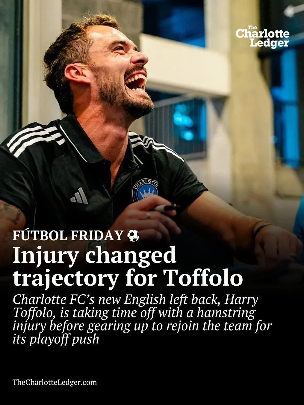 ⚽ Charlotte FC’s new left back Harry Toffolo is sidelined with a hamstring injury, but he’s making the most of it — settling his family, connecting with fans and diving into community work.
He hopes to return in time for the playof