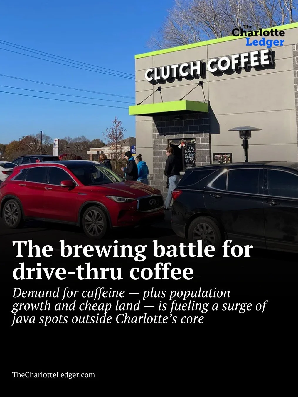 ☕ A coffee war is brewing around Charlotte. From Clutch and Canal to Scooter’s and Dutch Bros, drive-thru chains are racing to stake their spot — fueled by growth, cheap land and caffeine demand.
📸 Clutch Coffee Bar in Indian Trail (Led