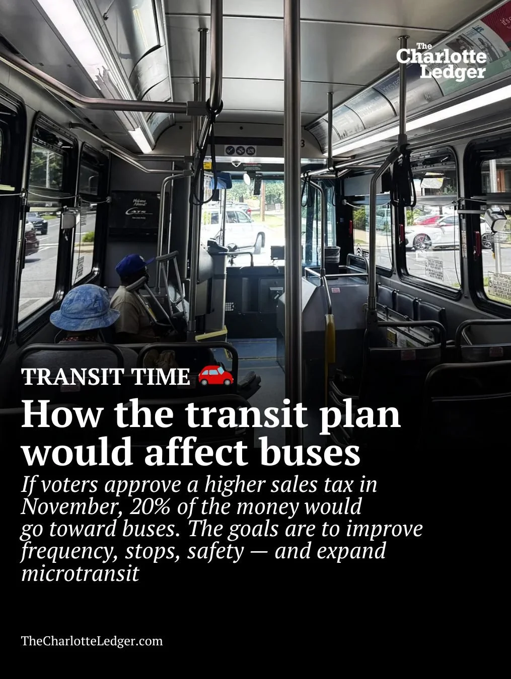 🚍 If Mecklenburg voters approve a 1-cent sales tax hike this November, 20% of the money — about $65M a year — would go to buses and microtransit.
The “Better Bus” plan would mean more frequent routes, new shelters, cleaner s