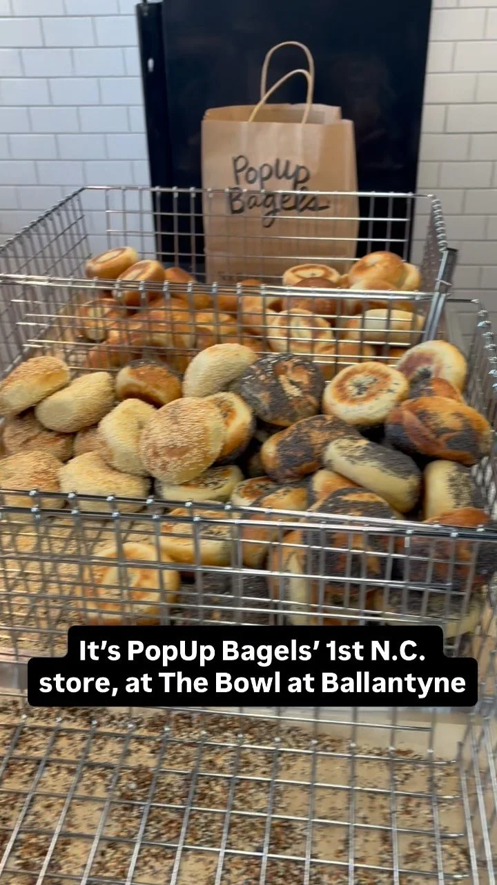 🥯 NOW OPEN: N.C.’s first @popupbagels location, at @thebowlnc The Bowl at Ballantyne. Hot bagels with rotating “schmears” — small chain with stores in Connecticut, Massachusetts, NY and Florida.