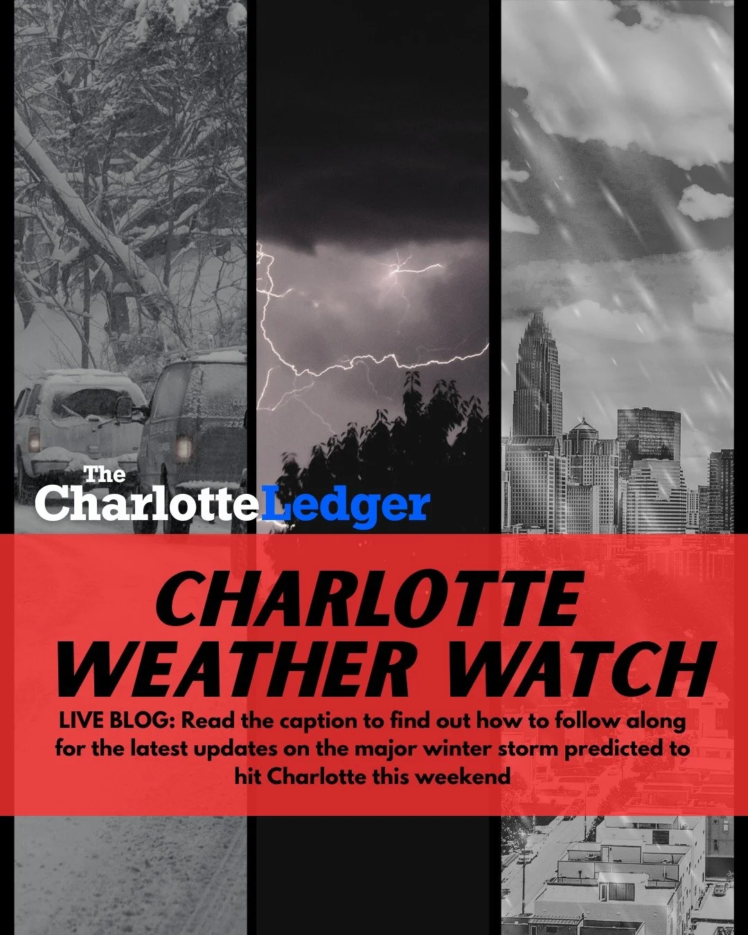 🚨LIVE CLT WEATHER WATCH BLOG: A major winter storm is predicted to move toward Charlotte, with forecasts indicating an ice storm that could cause power outages and widespread disruptions.

The Charlotte Ledger team will be keeping you updated throug