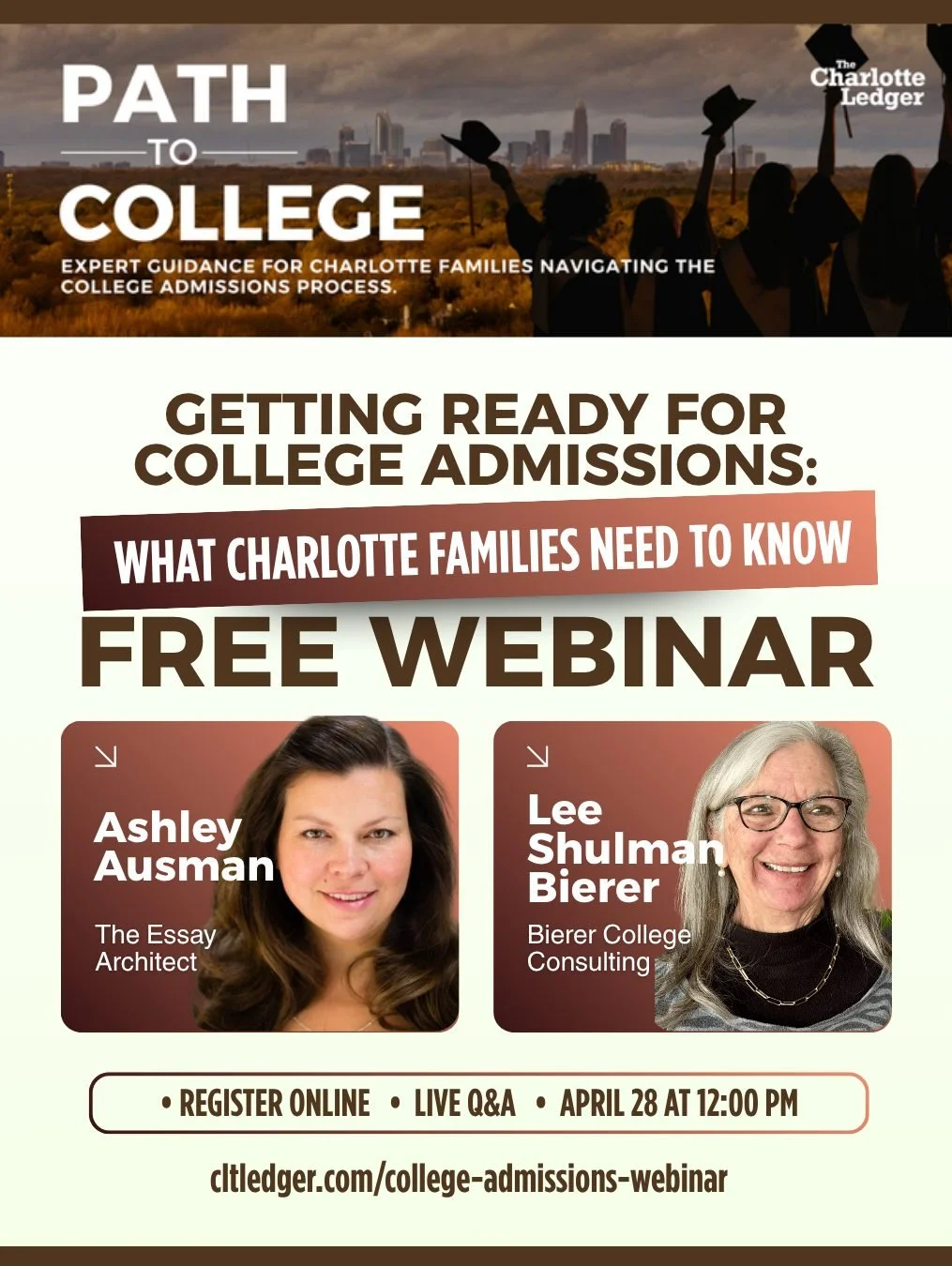Charlotte parents&mdash;feeling unsure about today&rsquo;s college admissions process? You&rsquo;re not alone.

Path to College is The Charlotte Ledger&rsquo;s college admissions series, starting with a free webinar for high school families.

🗓 Apri