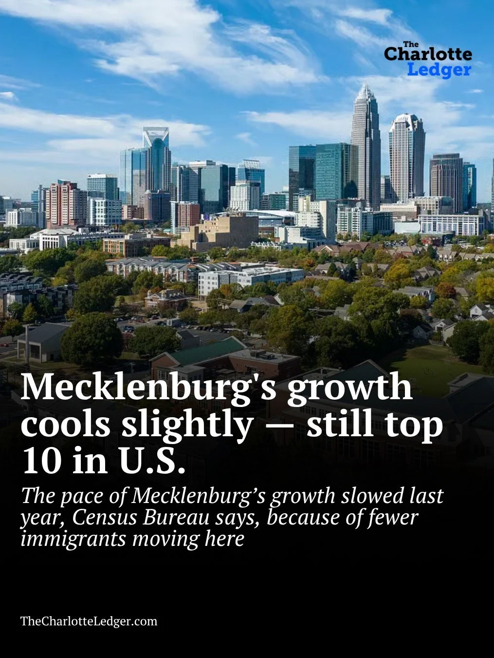 Mecklenburg County is still growing &mdash; just a bit more slowly. 

The county added more than 26,000 residents last year, making it the 7th fastest-growing in the U.S. But growth has cooled slightly, largely due to fewer people moving here from ab