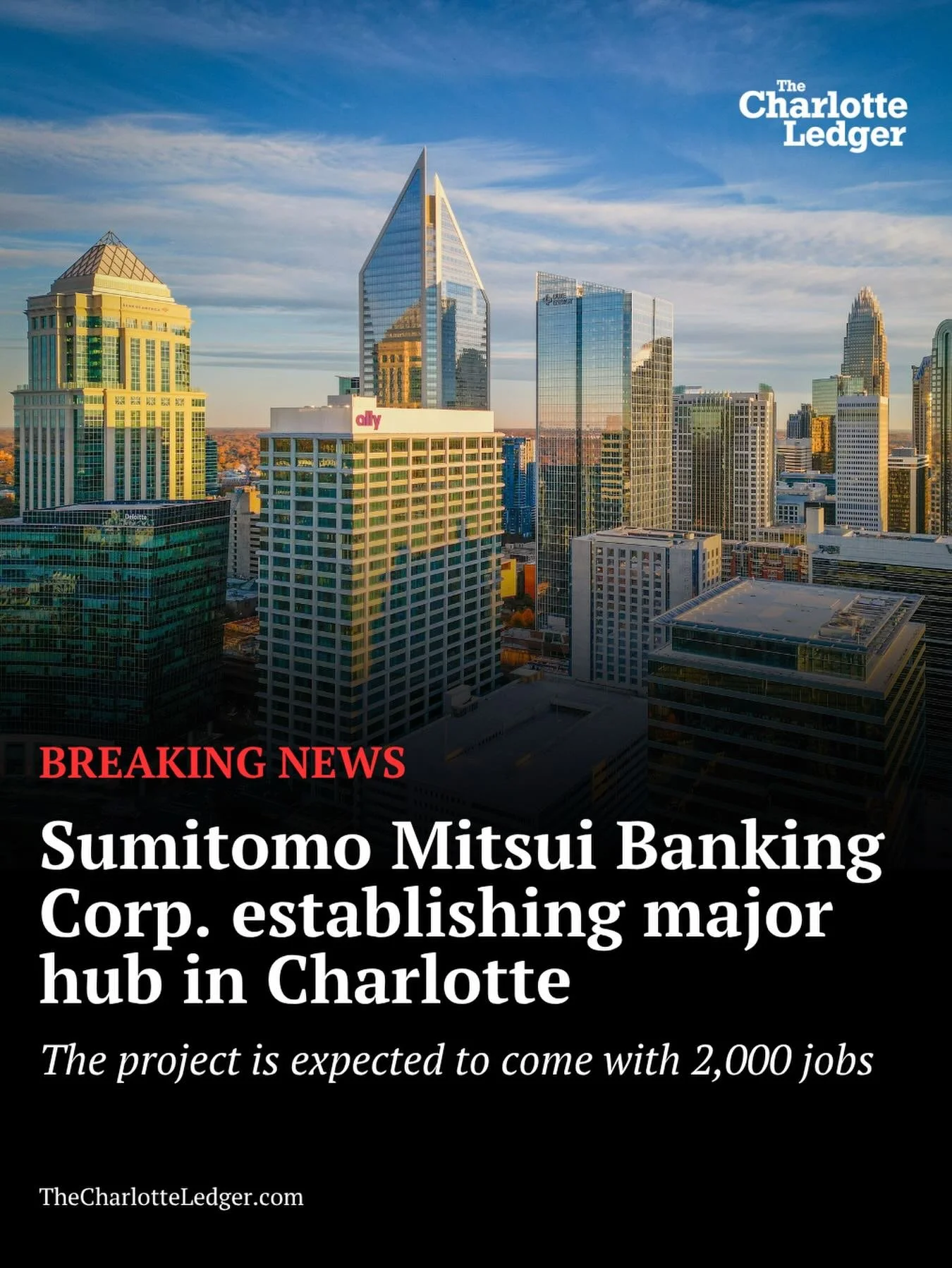BREAKING NEWS: Japanese banking giant Sumitomo Mitsui Banking Corp. plans to bring up to 2,000 high-paying jobs to Charlotte, adding to a wave of major corporate expansions fueling the city&rsquo;s growth.

🔗 Read more at the link in bio

✍🏻 Ashley