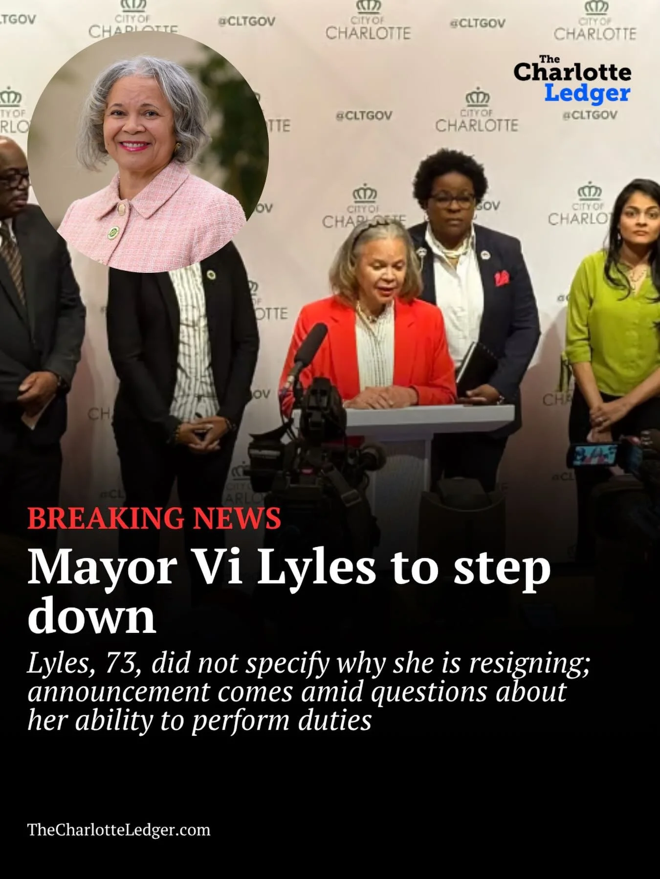 BREAKING: Charlotte Mayor Vi Lyles announced Wednesday that she will step down June 30, ending a decades-long career in Charlotte city government and nearly a decade as mayor.

Lyles, 73, said she&rsquo;s ready to &ldquo;spend more time with my grand