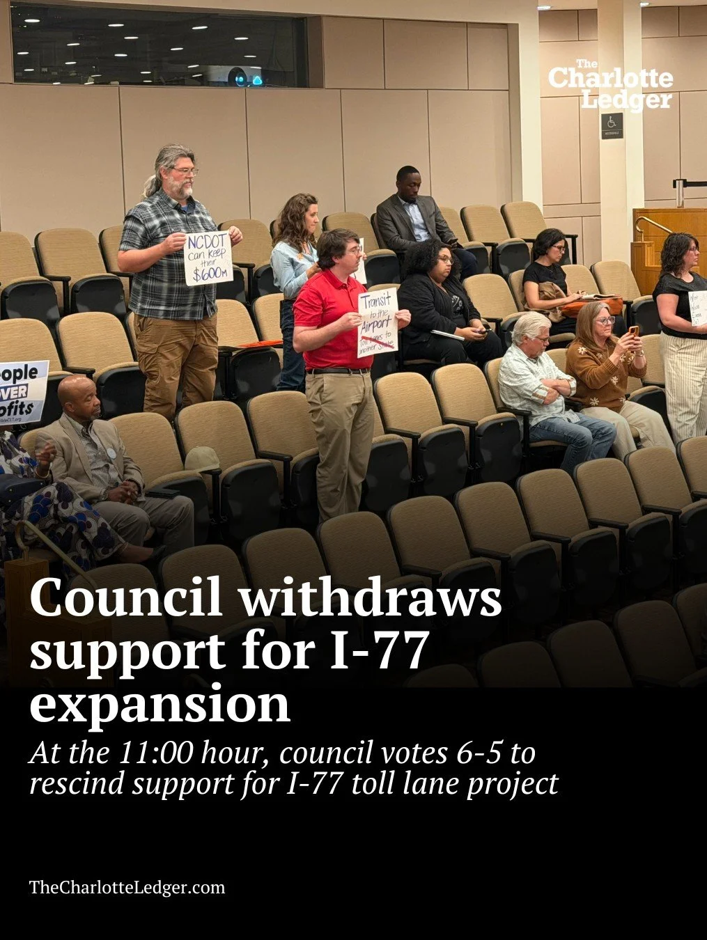 Charlotte City Council voted 6-5 late Monday night to rescind its support for the controversial I-77 South toll lane expansion project. 

The move comes after weeks of mounting opposition from west Charlotte neighborhoods and advocacy groups concerne