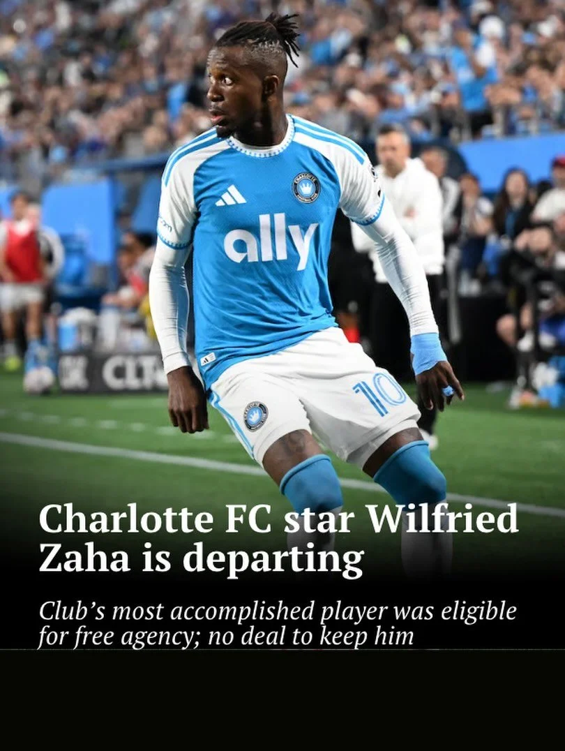 ⚽️ Wilfried Zaha is leaving Charlotte FC after his loan expires June 30.

The 33-year-old confirmed the news Sunday in an Instagram post, thanking Charlotte &ldquo;for allowing me to fall in love with the game again.&rdquo; Talks on a new contract ne