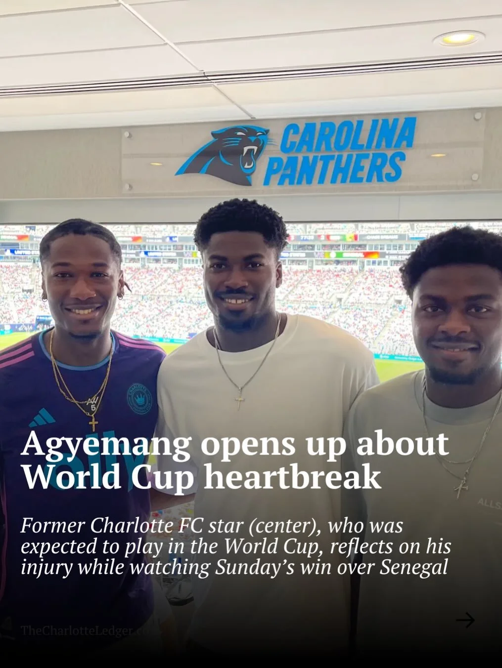 ⚽️ 💔 WORLD CUP DREAMS DEFERRED, NOT DEFEATED

Former Charlotte FC standout Patrick Agyemang says the Achilles injury that ended his 2026 World Cup hopes was one of the hardest moments of his life.

Agyemang returned to Charlotte this weekend &mdash;