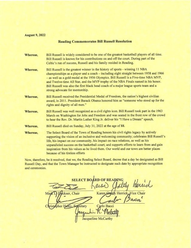 Reading Commemorates Bill Russell