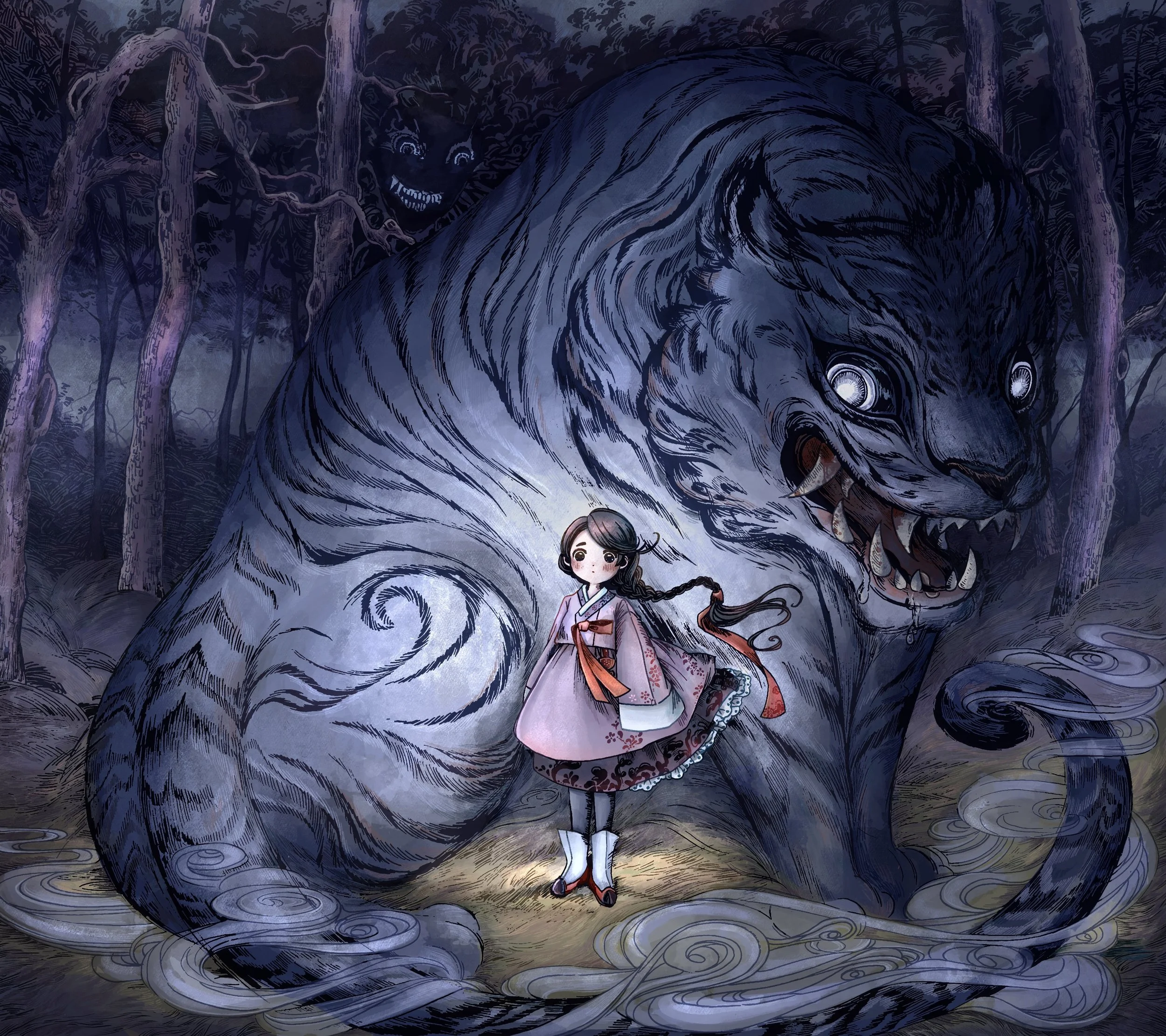 Storytelling piece about the legend of the Changgwi.

Media/Medium: Pen and ink on paper, digital