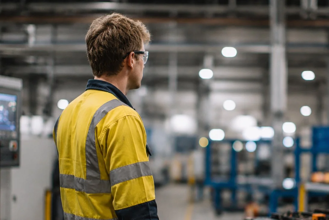 A battery recycling industry worker in a factory