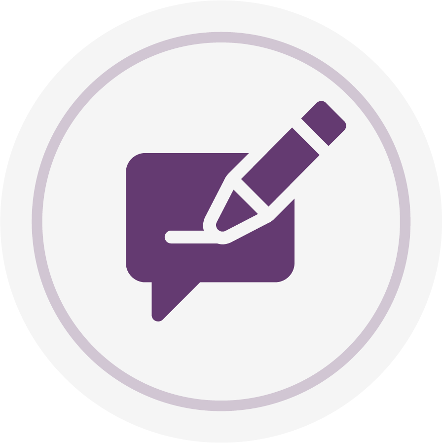 Icon with a speech bubble with a pencil writing inside