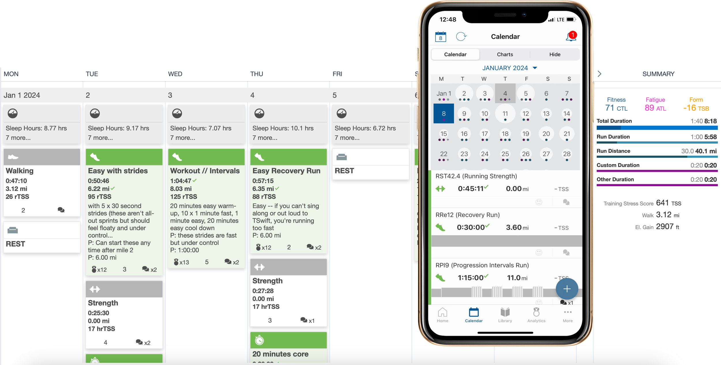 TrainingPeaks screenshot showing desktop and mobile views