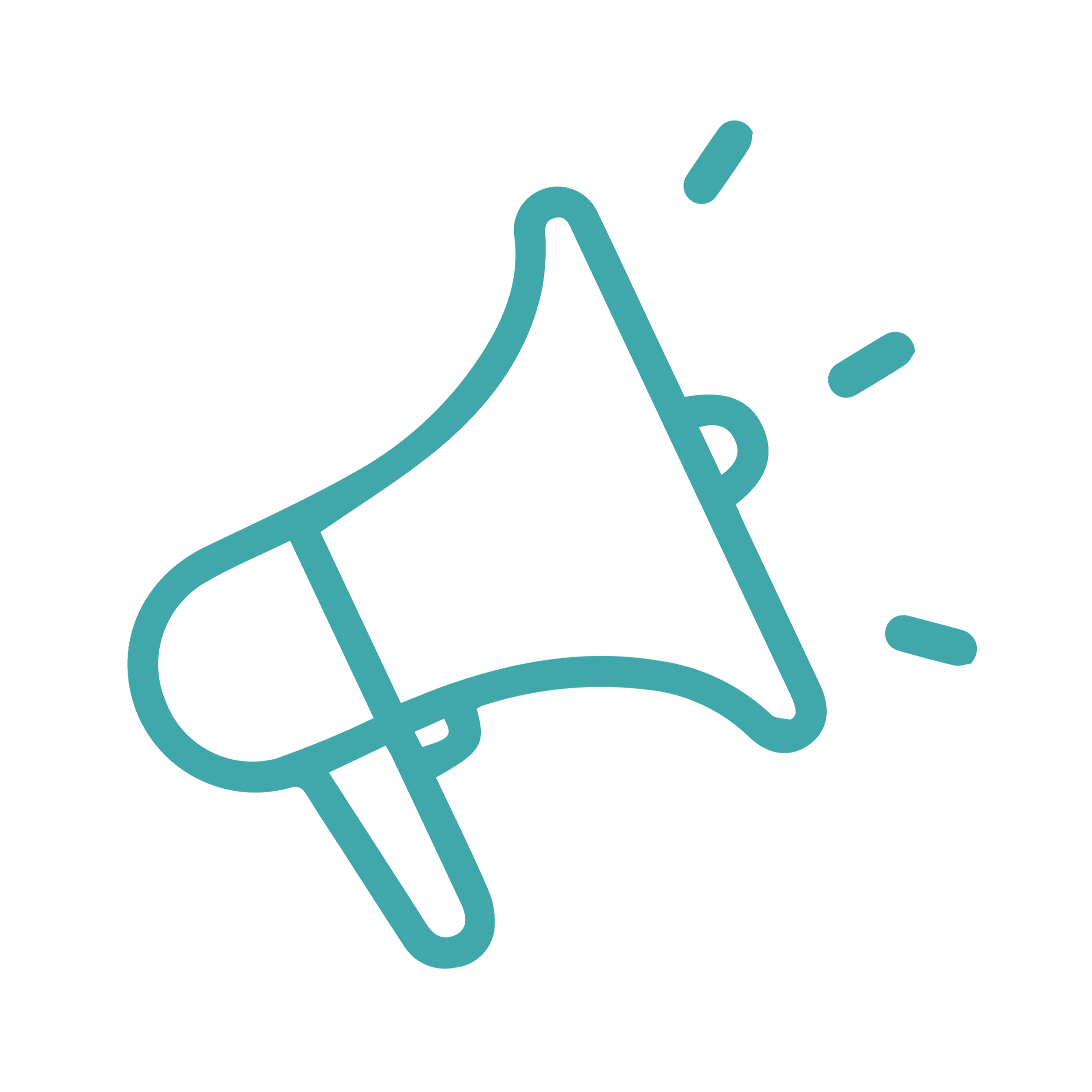 Line drawing of a loudspeaker or megaphone emitting sound waves.