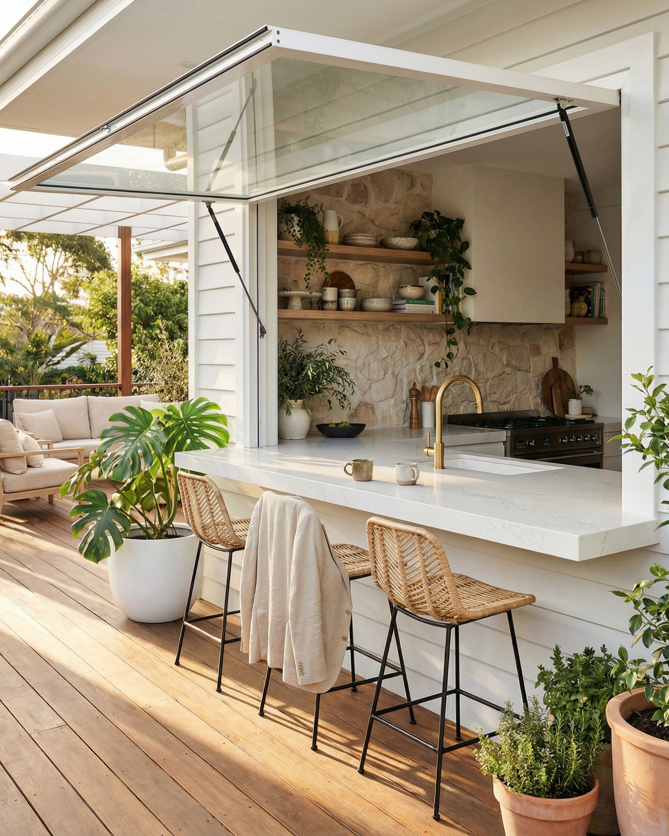 Gas strut servery window