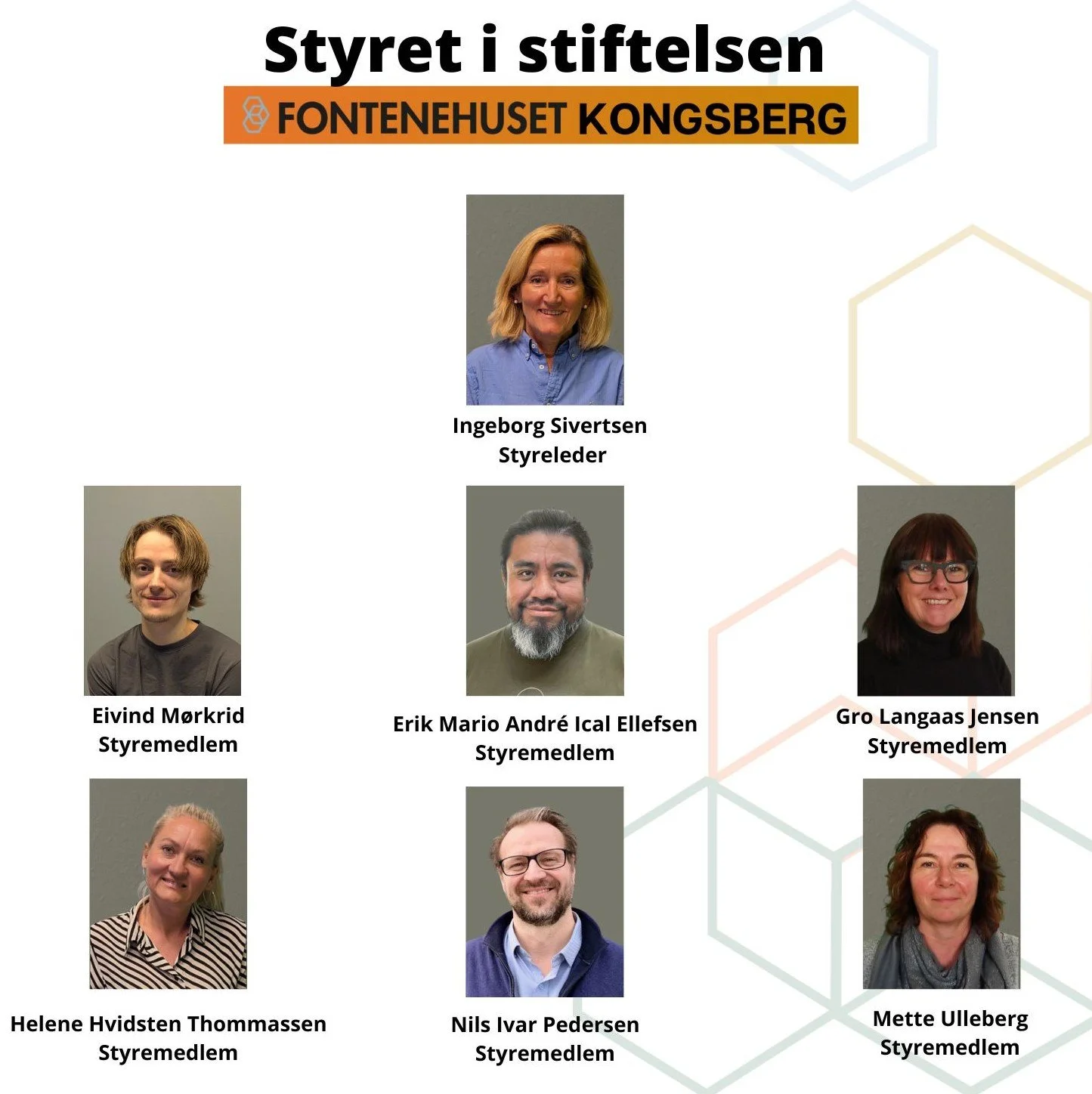 Vi &oslash;nsker Mario, Nils Ivar og Ingeborg velkommen inn i styret v&aring;rt! 

Utdrag fra standard 37:

&quot;Fontenehuset har et uavhengig styre som best&aring;r av personer som har posisjon og nettverk til &aring; st&oslash;tte Fontenehuset p&a