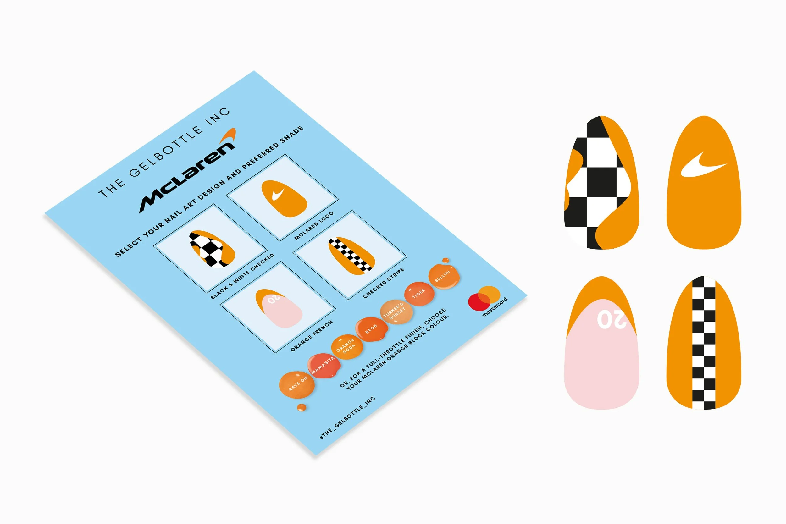 Nail art illustrations & printed menu design for McLaren event pop up manicure stand