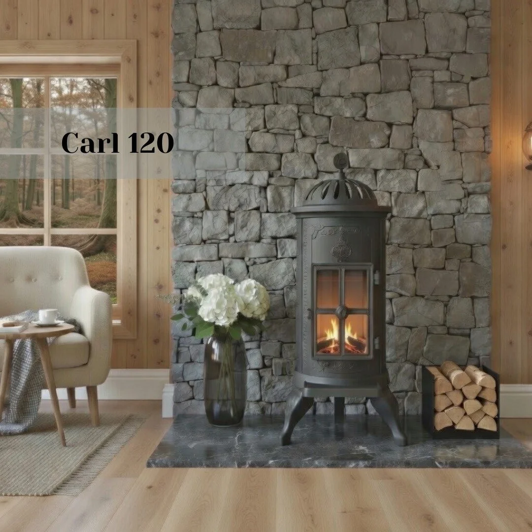 🔥 A small stove that can do a lot.

Carl 120 is a compact cast-iron stove inspired by classic Swedish designs. Despite its size, it offers around 5.7 kW of heat output and about 83% efficiency, making it a great solution for heating small to medium-