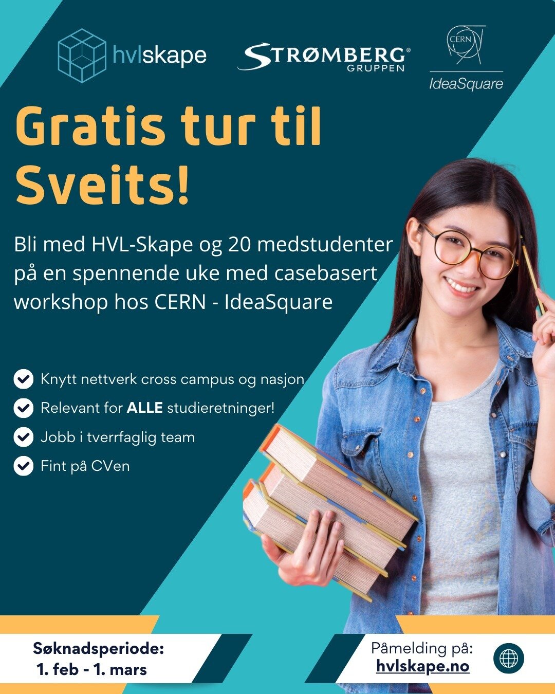 Bli med p&aring; en spennende og l&aelig;rerik studietur til Sveits i sommer!

En veke med team-arbeid, innovasjon og kreativ flyt!!

i Regi av #CERNi2, #cern #hvl og sponset av #hvl og Str&oslash;mbeggruppen