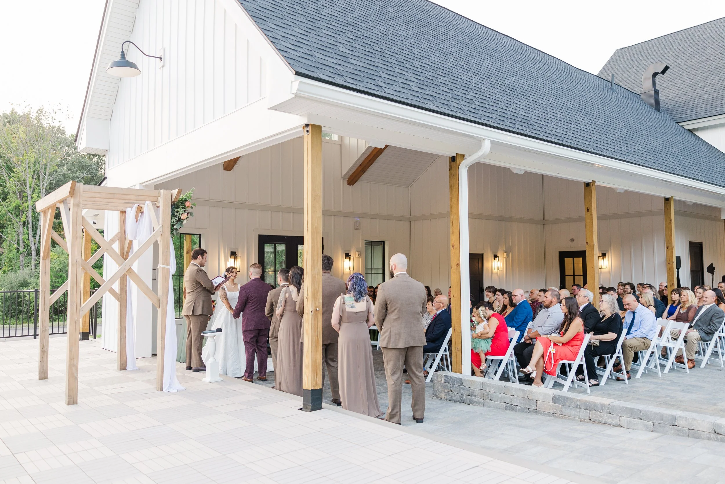 View from the Roof Top Deck of wedding ceremony under the Covered Breezeway. 