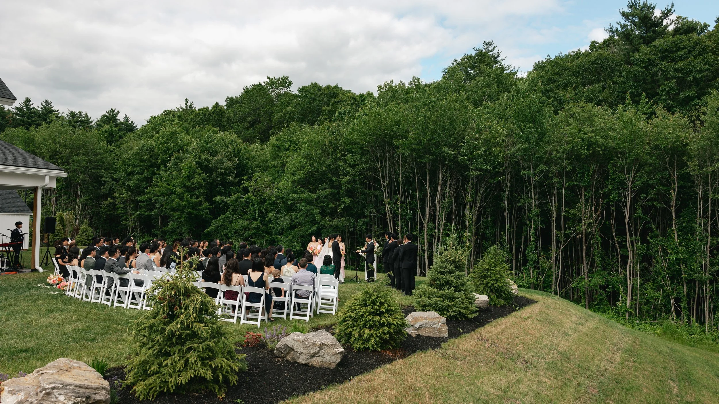 View of Middle Lawn wedding ceremony from the Roof Top Deck. 