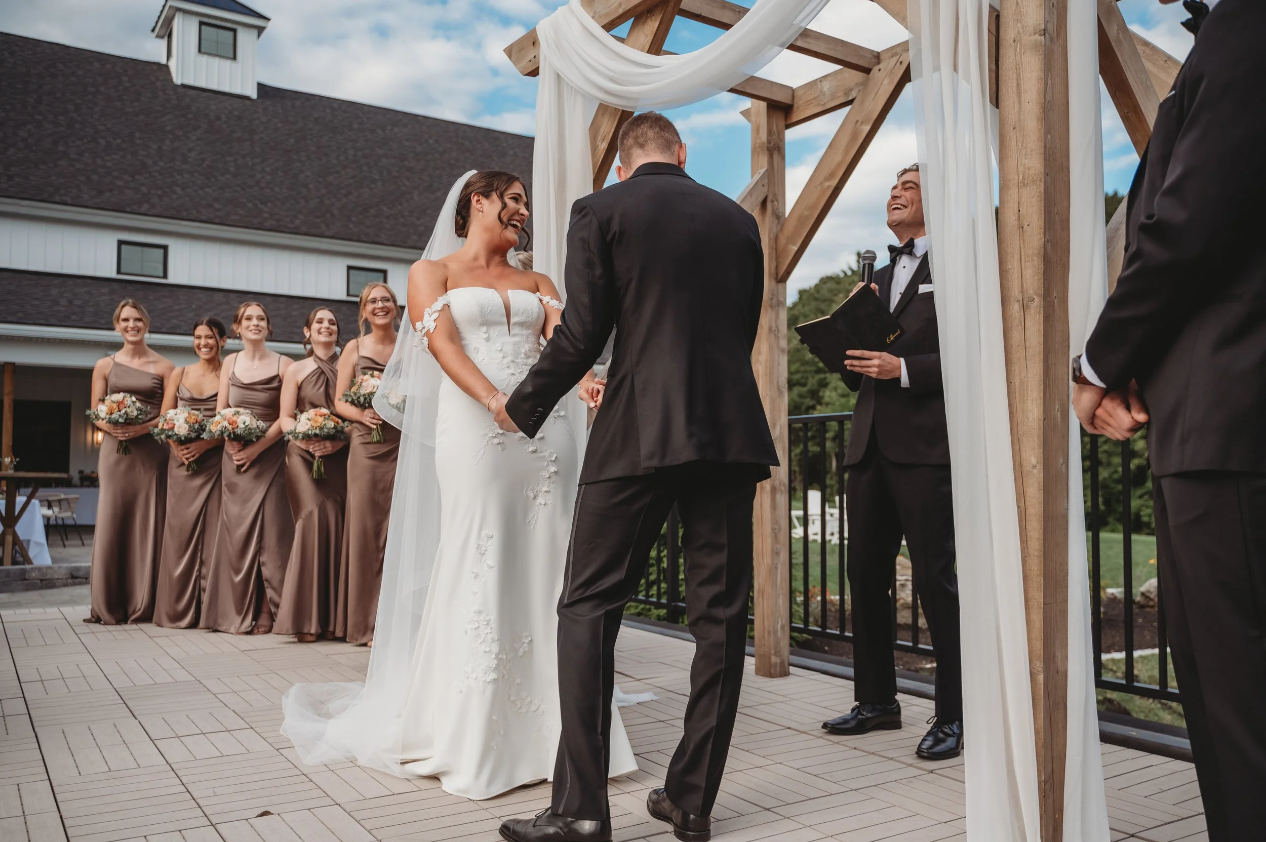 View of ceremony from the front right guest seating, facing the Middle Lawn. 