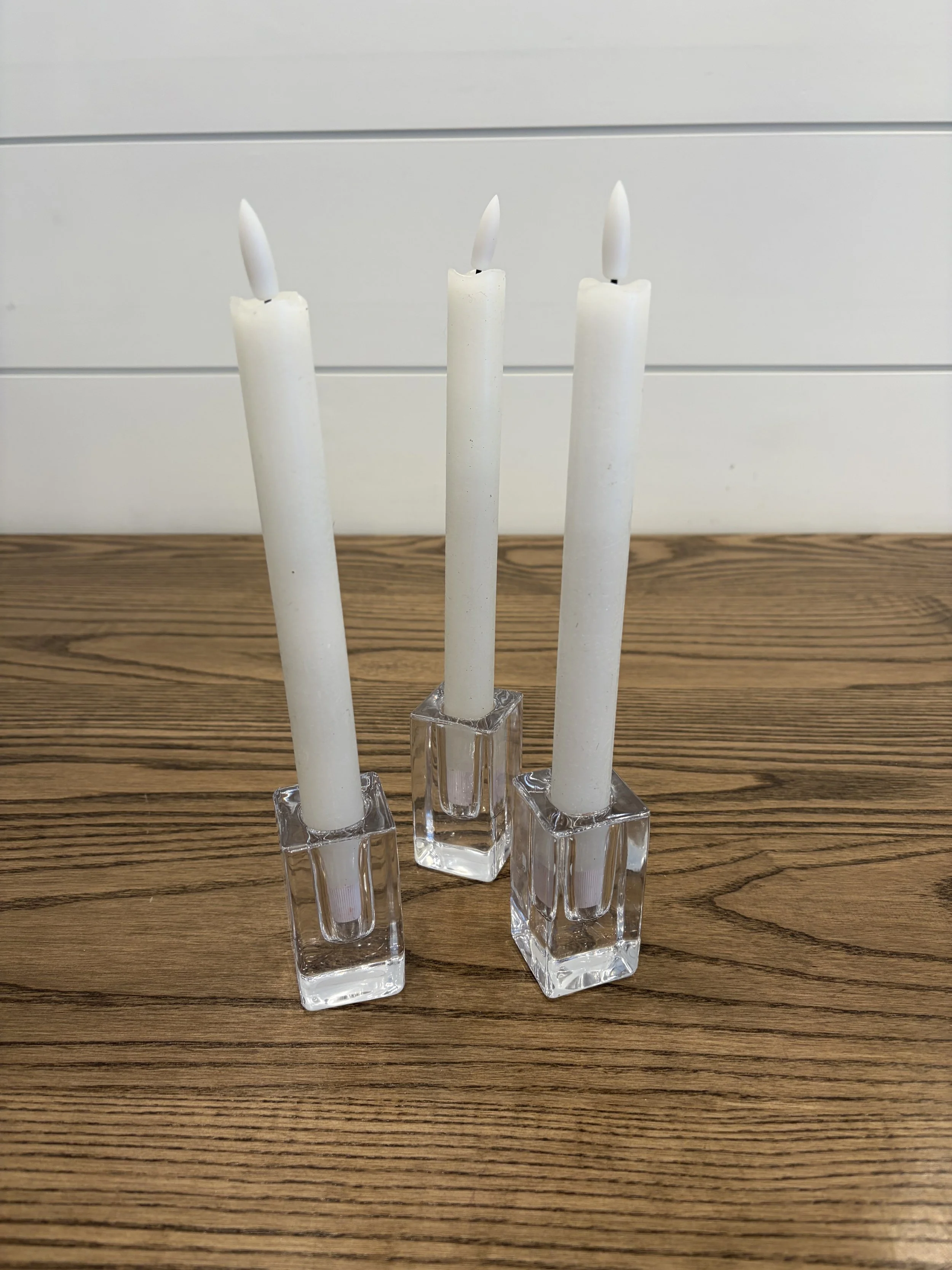 Clear Glass Square Taper Candle Holders