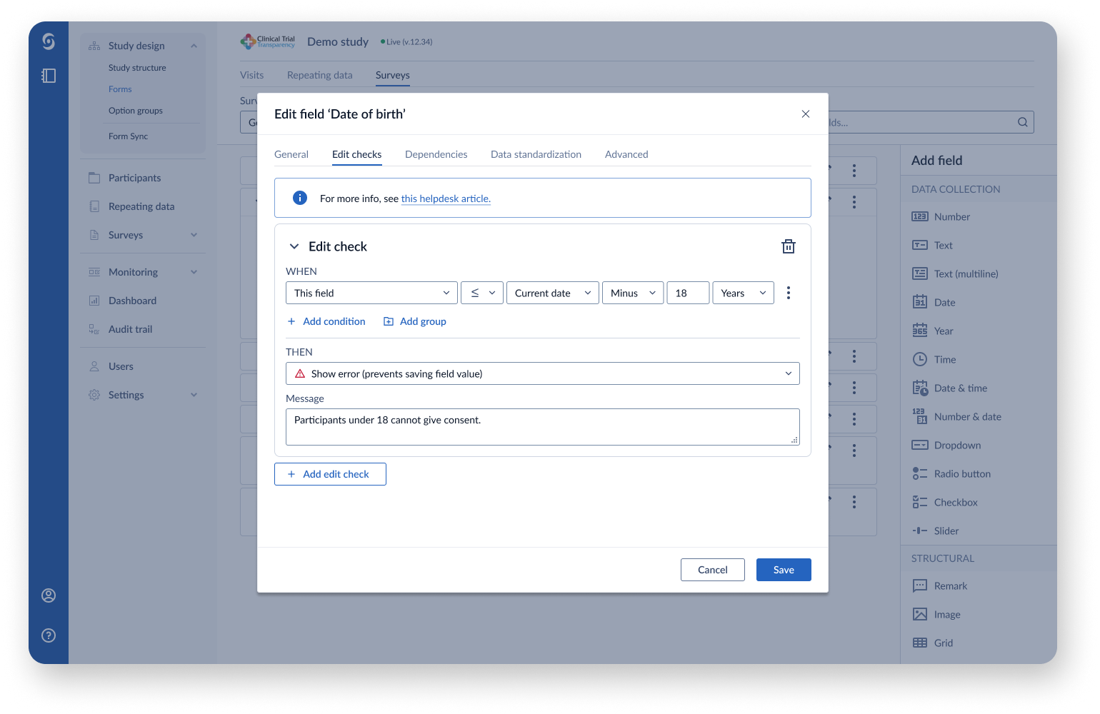 Although some condition-based rules already existed in CDMS, a clear interface for them was not yet present.