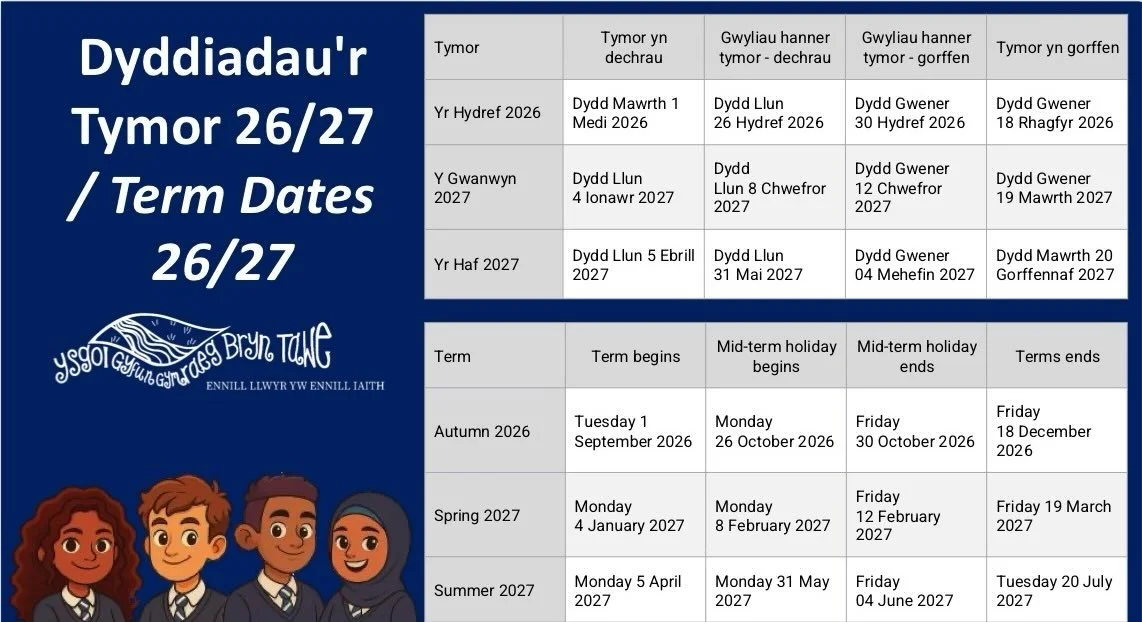 Dyddiadau&rsquo;r flwyddyn academaidd 2026-2027 / Next academic year&rsquo;s dates 2026-2027