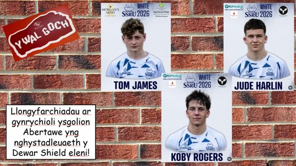LLONGYFARCHIADAU enfawr i Tom, Jude a Koby ar gael eu dewis i fod yng ngharfan rygbi ysgolion Abertawe ar gyfer eleni. Edrychwn ymlaen yn fawr at glywed eu hanes yng nghystadleuaeth y Dewar Shield y tymor hwn.

Huge CONGRATULATIONS to Tom, Jude, and 