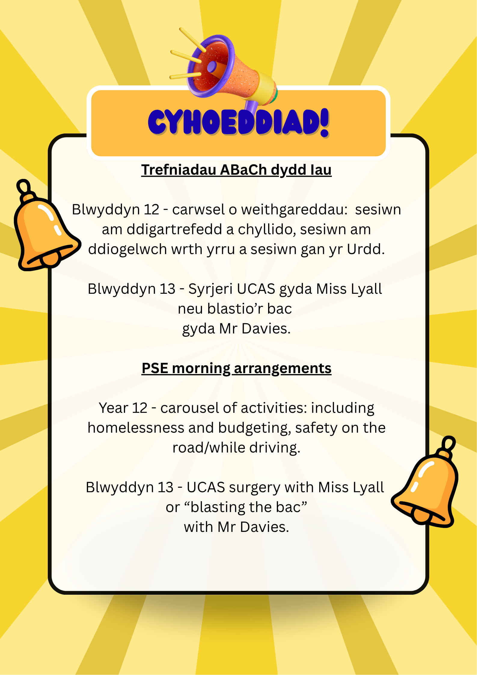 IMPORTANT INFORMATION FOR YEAR 12–13 