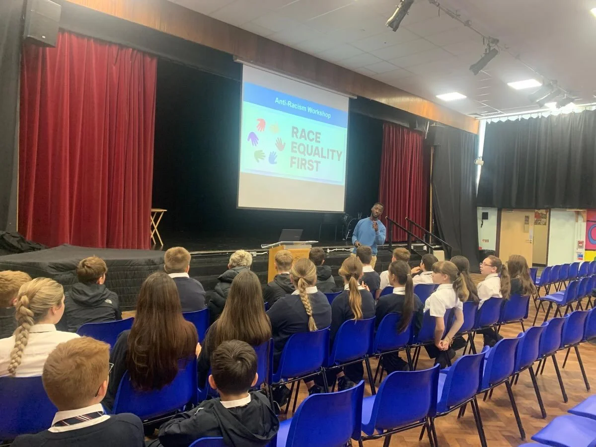 Diolch i Junior @raceequalityfirst am gyflwyno gweithdai pwysig heddiw i ddysgwyr blwyddyn 8! Thanks to Junior @raceequalityfirst for some thought-provoking sessions for our year 8 learners today!