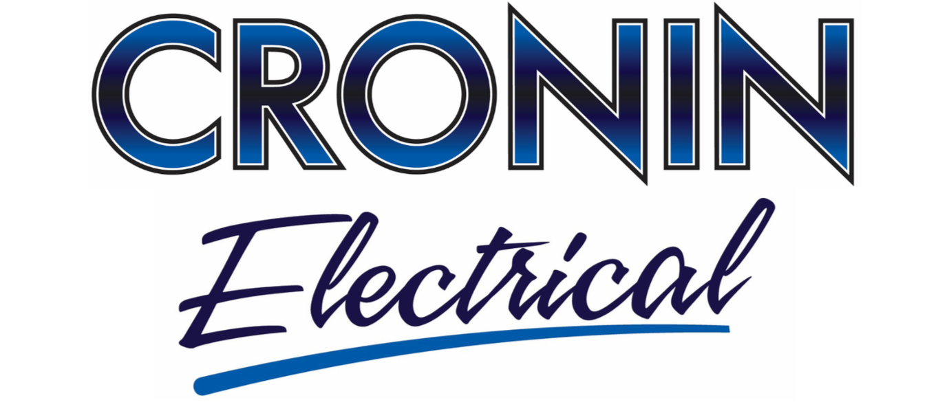 Logo of Cronin Electrical featuring the company name in bold blue and black gradient letters with the words 'Electrical' in cursive underneath, and a blue wavy line below the text.