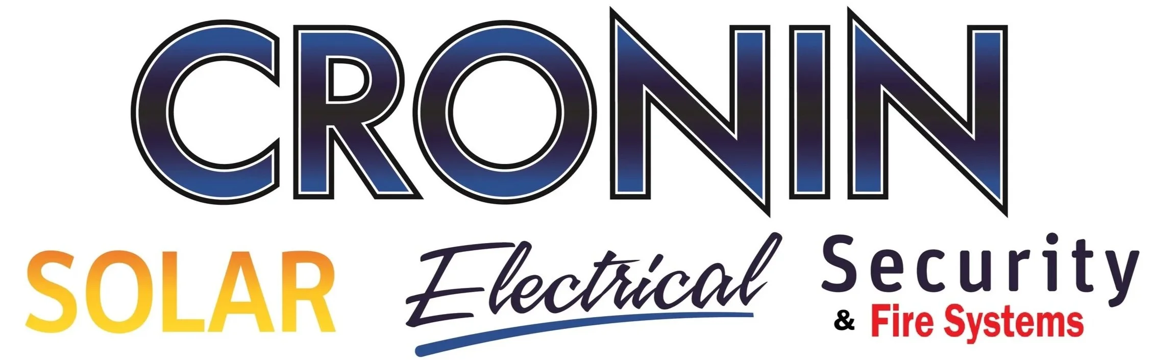 Logo for Cronin Solar Electrical Security & Fire Systems with large stylized text 'CRONIN' and smaller text 'SOLAR Electrical Security & Fire Systems'.