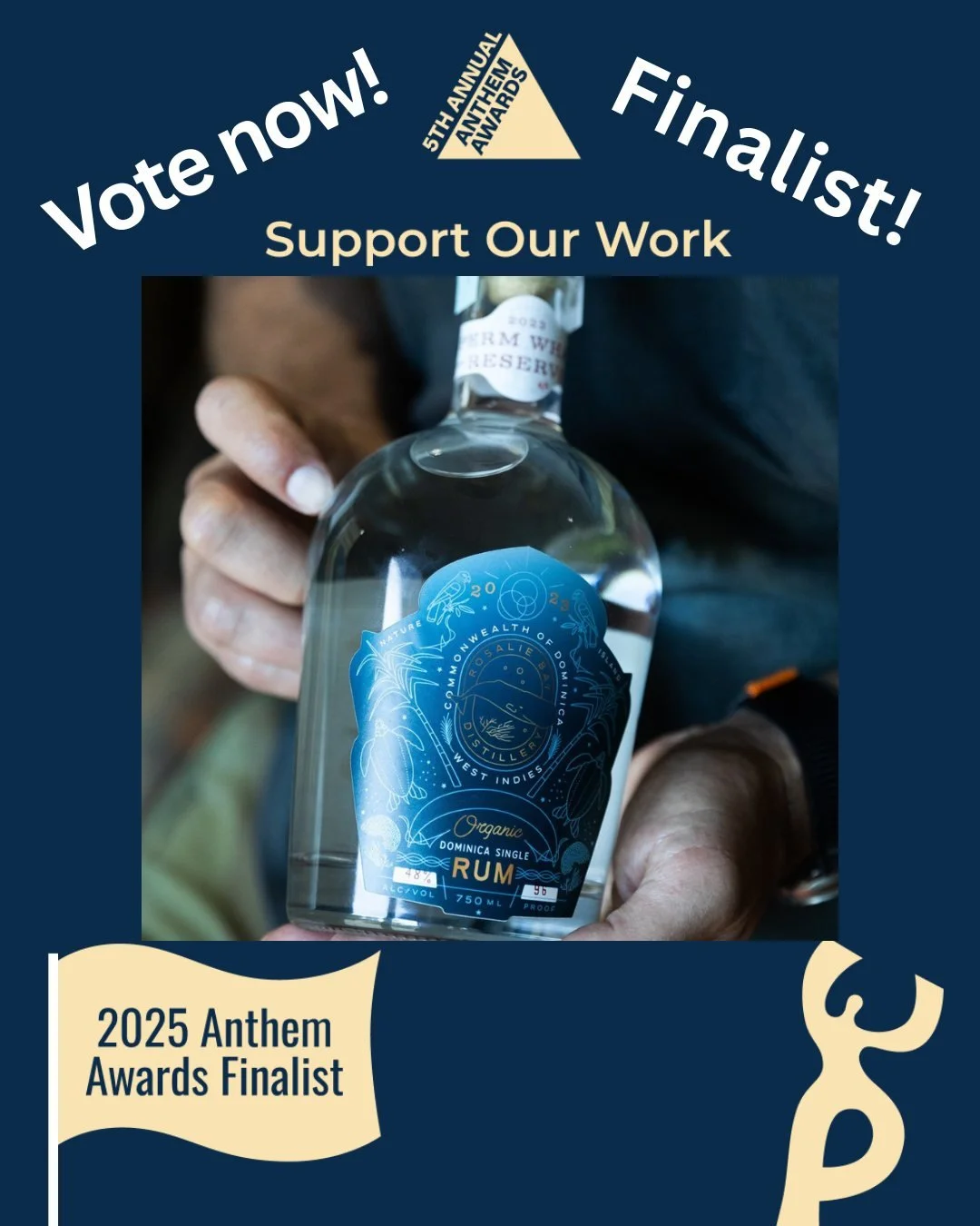 Hey guys! Rosalie Bay Distillery is a finalist in the Anthem Awards for Sustainability, Environment &amp; Climate: Product, Innovation, or Service (Nonprofit). While a panel of judges decides who wins the actual anthem award, the Anthem Community Voi