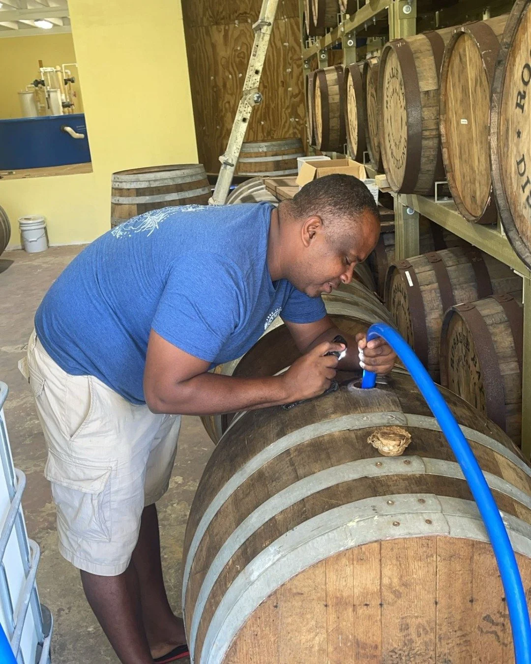Filling up our first barrel that has single cane species.
This is yellow cane! So excited for this new venture 😍

....
Did you know our organic, Caribbean crafted @RosalieBayDistillery single rum is produced and shipped sustainably? We can track the