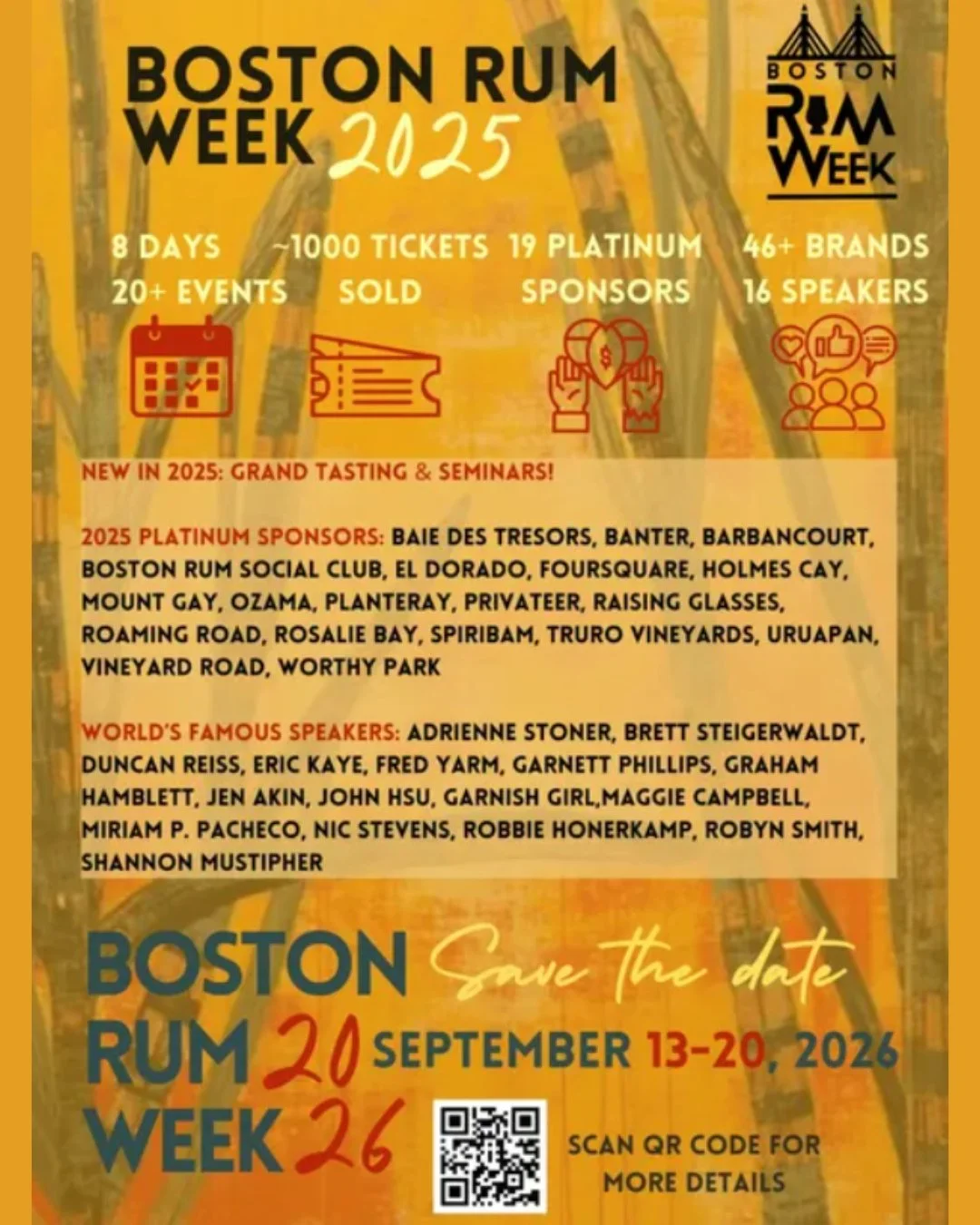 It's official - we will be back at Boston Rum Week! We are a proud platinum sponsor of this year&rsquo;s Boston Rum Week 2026.  Events will be held throughout the city. Come by and chat with us about our favorite rums! We will also have product for s