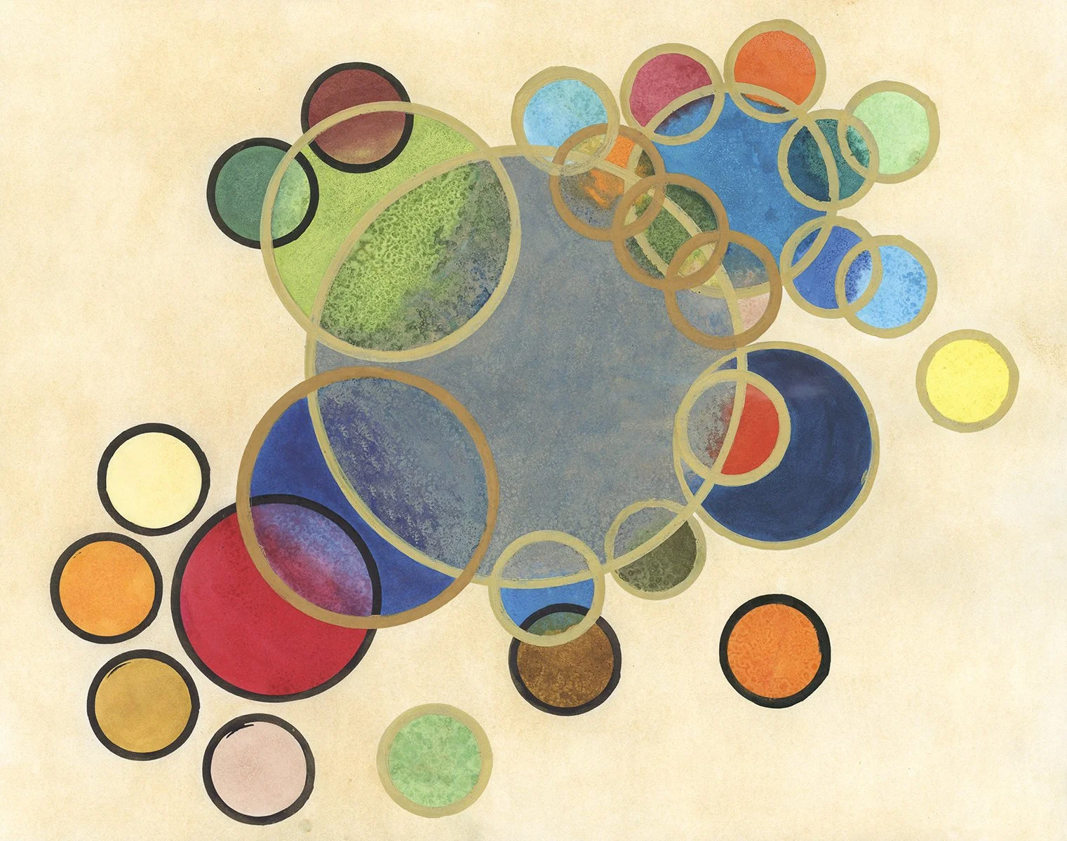 Some kind of change 1 – Ecoline, Softpastel – 
Metallic print in dubbelzijdige eiken kader – 33  x 51 cm