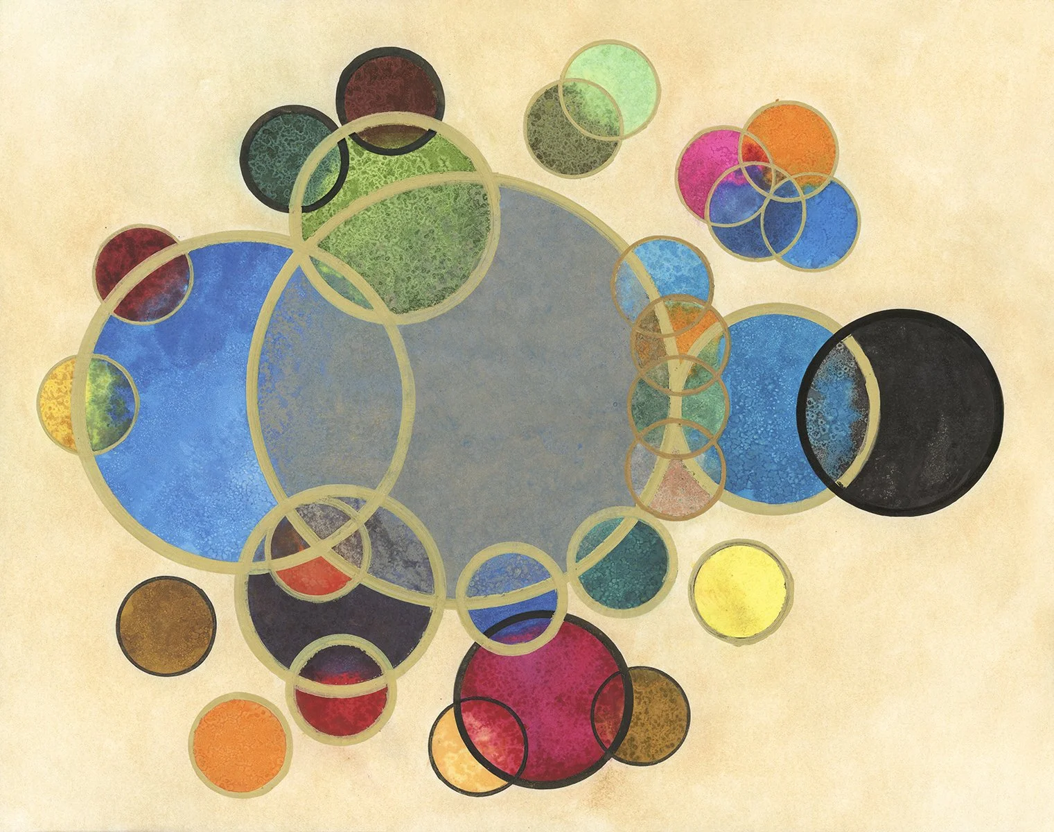 Some kind of change 2 – Ecoline, Softpastel – 
Metallic print in dubbelzijdige eiken kader – 33  x 51 cm