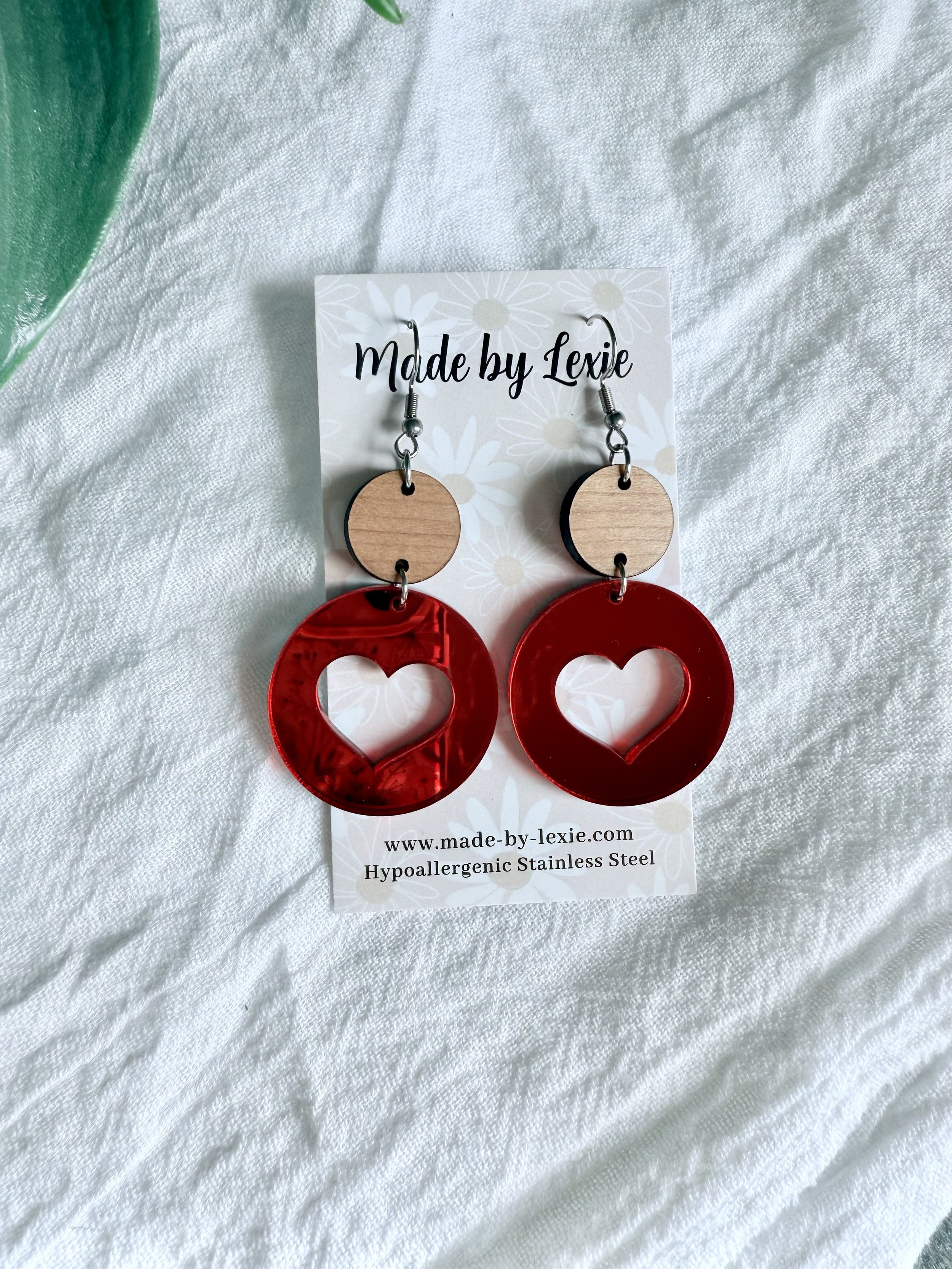 Red Mirror Heart Earrings