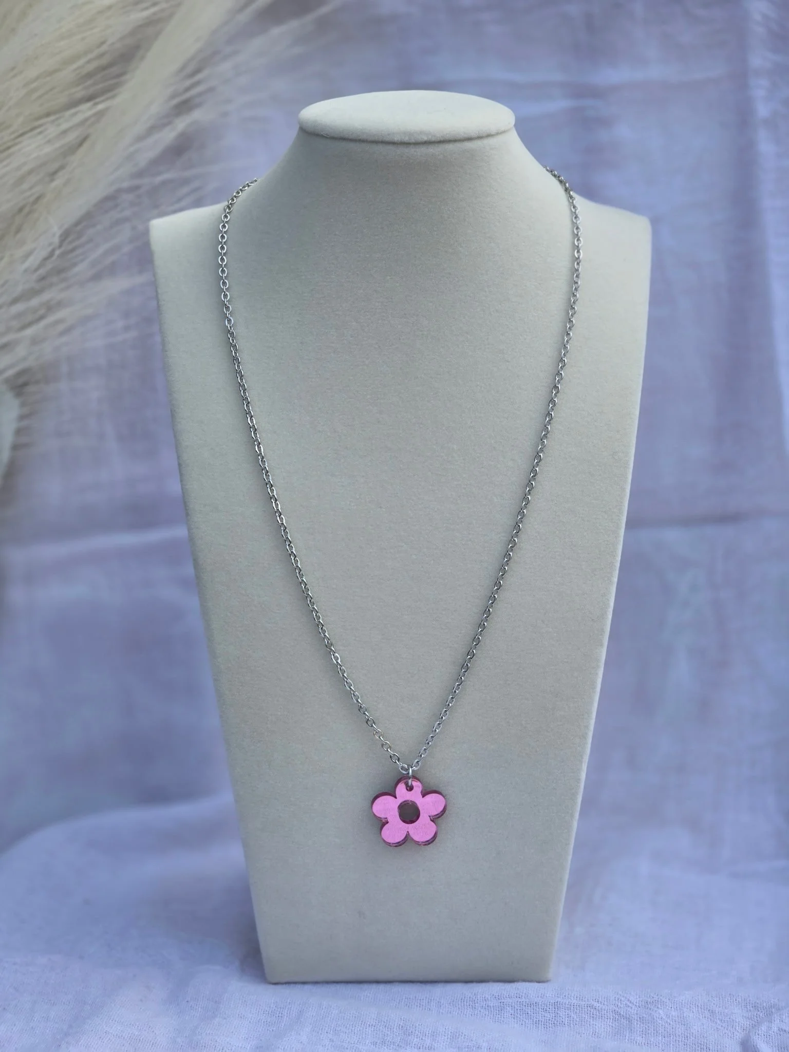 Pink Mirror Flower Necklace