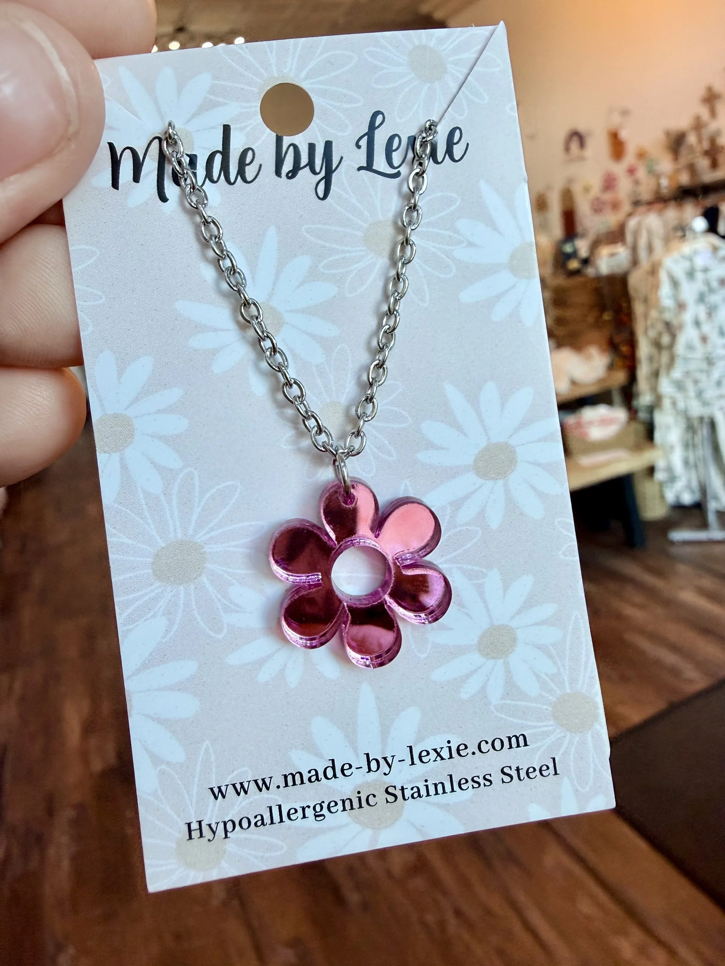 Pink Mirror Flower Necklace