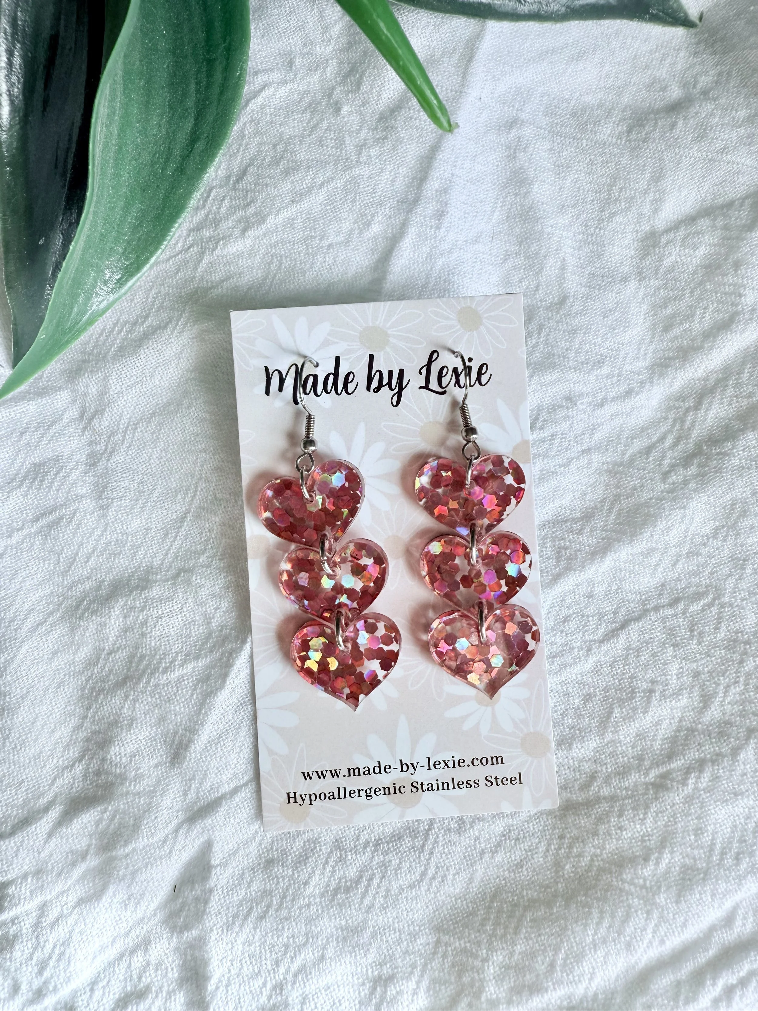 Pink Glitter Stacked Hearts