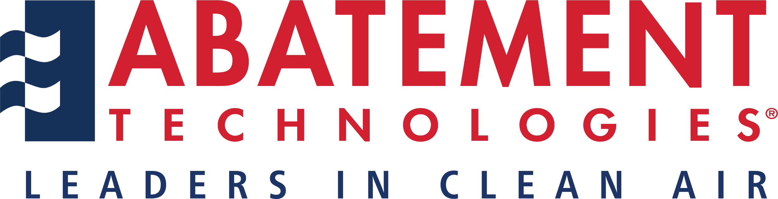 Abatement Technologies logo in blue and red with tagline Leaders In Clean Air