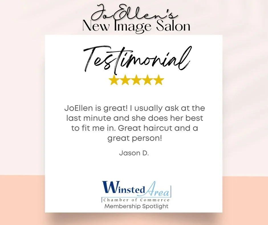๐โThis week, we are putting our spotlight on JoEllen's New Image Salon! ๐๐ชฎ 
A testimonial from one happy customer said, "JoEllen is great! I usually ask at the last minute, and she does her best to fit me in. Great haircut and a great person!