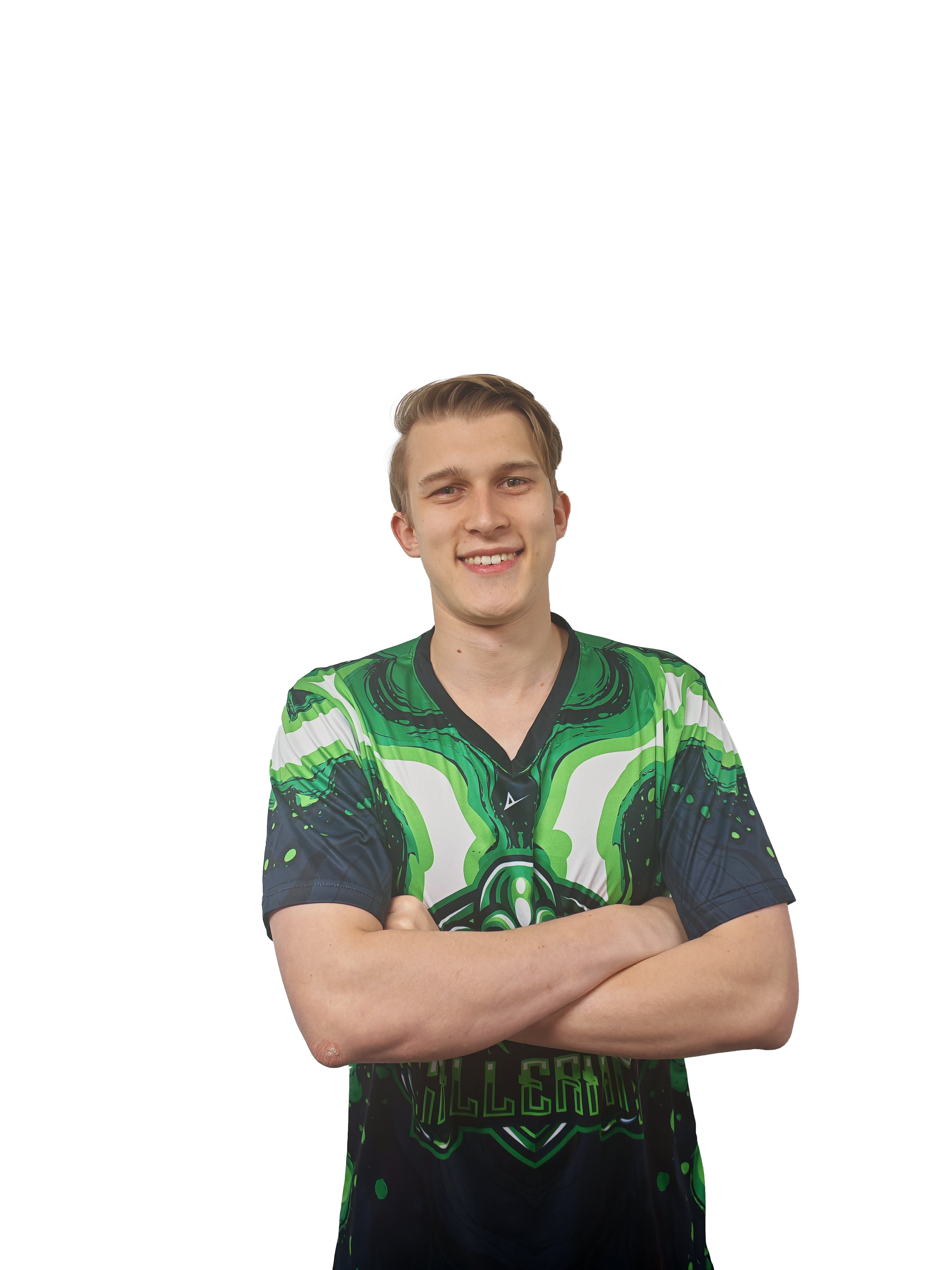 A man with a stern expression, wearing a black tactical jacket with ammunition across the shoulders and a red patterned bandana around his neck.