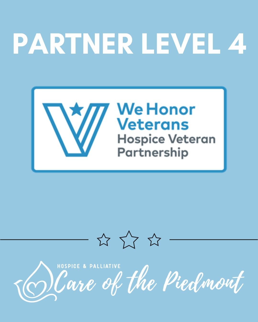 Hospice &amp; Palliative Care of the Piedmont is thrilled that we have achieved a We Honor Veterans Partner Level Four! 🌟

Our organization recognizes the need to provide veterans with specific care and resources. We share a few images from a recent