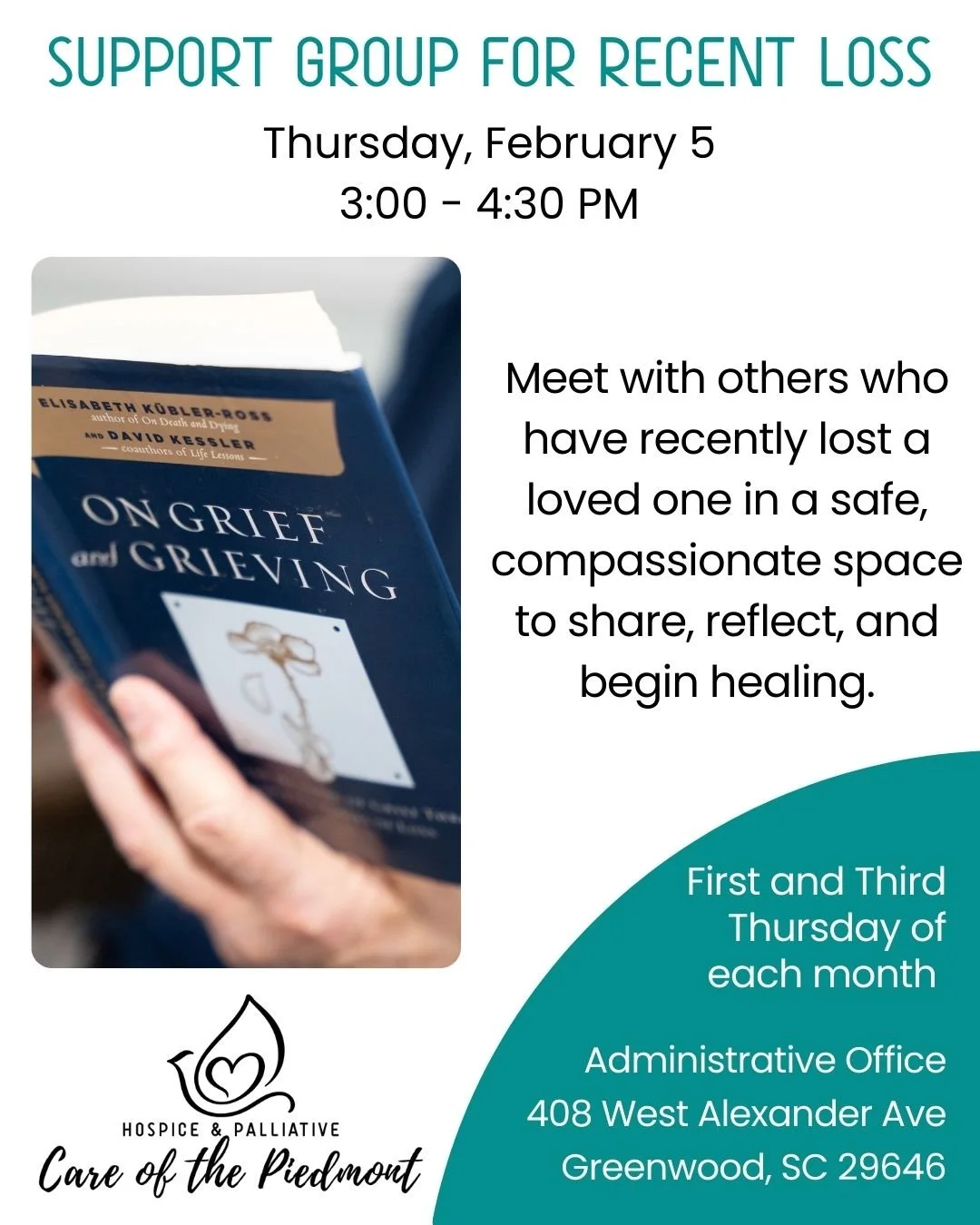 We will host our Support Group for Recent Loss tomorrow from 3:00 - 4:30 PM in our administrative office building. This group is open to the community and provides specific care and feedback for individuals who have recently lost a loved one. ❤️

We 