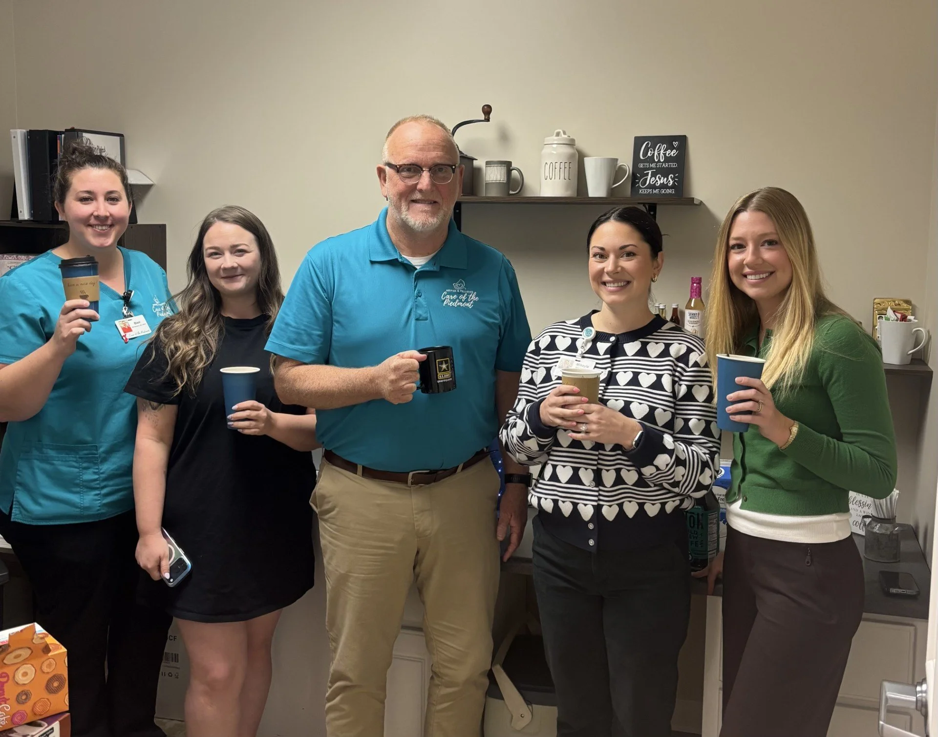 A few of our staff members posted up at our Chaplain Coffee Bar this morning! ☕ Thank you, Brian, for creating this space and sharing your insight with our community; we appreciate your commitment to fostering peace throughout the hospice journey. ❤
